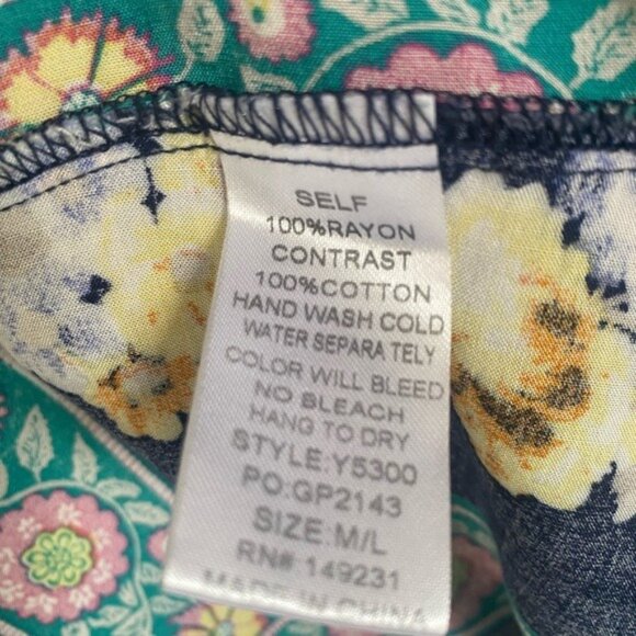 Boho Floral Rayon Kimono With Crochet Detail By Kori America Size M/L - Picture 3 of 6